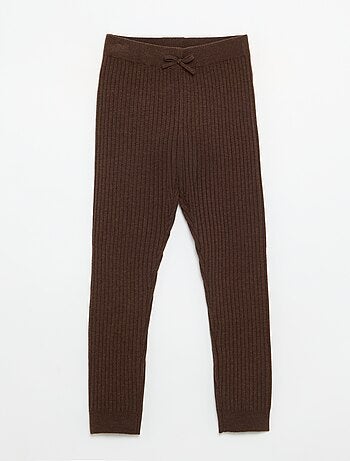 Legging de punto liso con lazo en la cintura