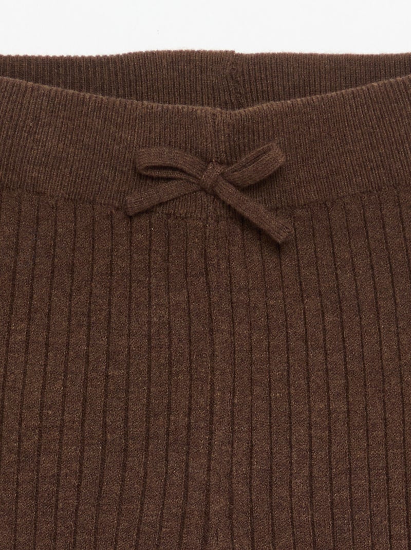 Legging de punto liso con lazo en la cintura Marron - Kiabi