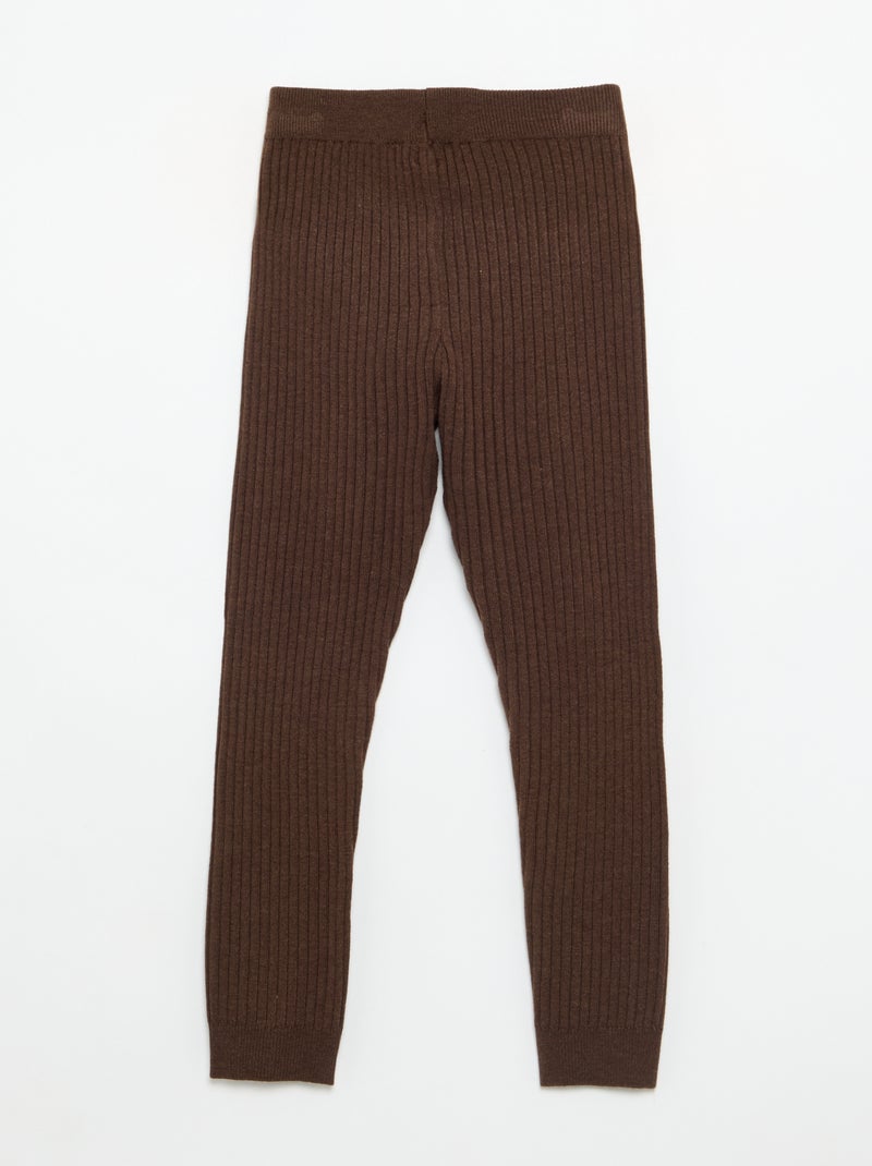 Legging de punto liso con lazo en la cintura Marron - Kiabi