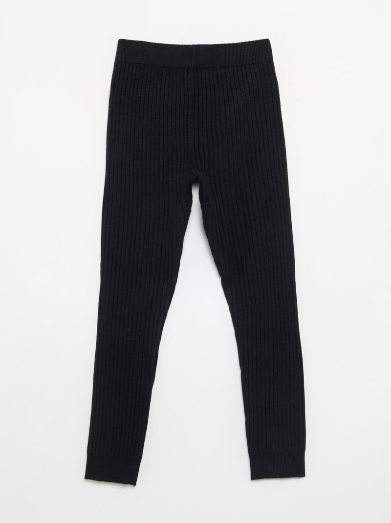 Legging de punto liso con lazo en la cintura Negro - Kiabi