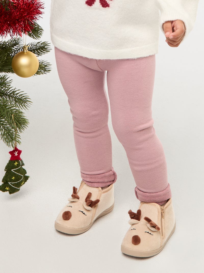 Legging de punto perchado en algodón liso Rosa - Kiabi
