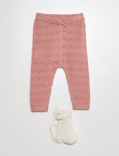 Legging de punto tricotado + calcetines con bordados - Kiabi