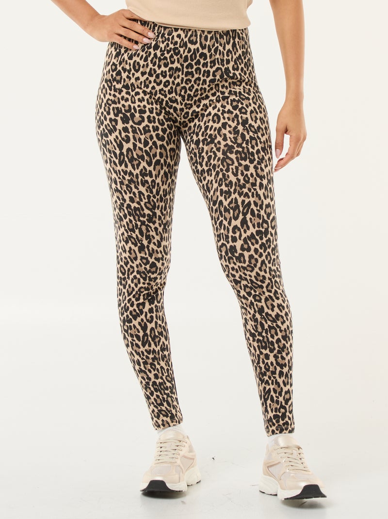 Legging estampado de leopardo en algodón Beige - Kiabi