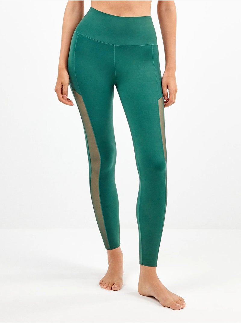 Legging largo con cintura alta moldeadora en microfibra y tul Azul Verde - Kiabi