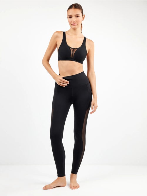 Legging largo con cintura alta moldeadora en microfibra y tul - Kiabi Legging largo con cintura alta moldeadora en microfibra y tul - Kiabi
