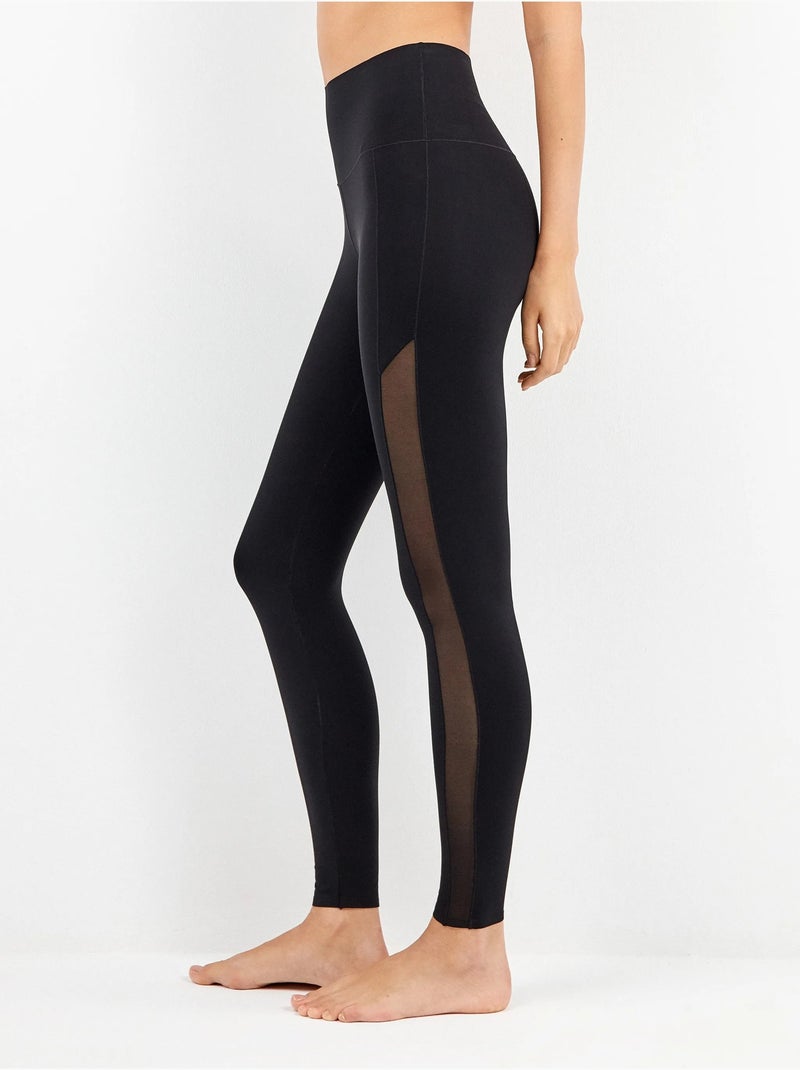 Legging largo con cintura alta moldeadora en microfibra y tul Negro - Kiabi