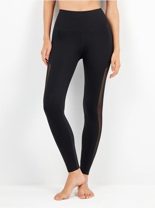 Legging largo con cintura alta moldeadora en microfibra y tul - Kiabi Legging largo con cintura alta moldeadora en microfibra y tul - Kiabi