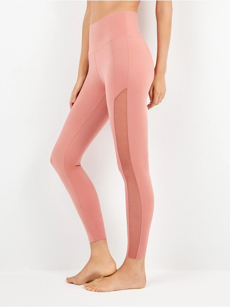 Legging largo con cintura alta moldeadora en microfibra y tul Rosa - Kiabi