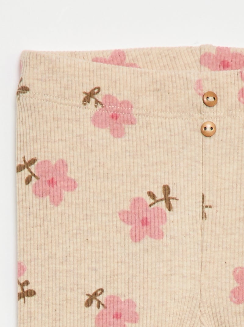Legging largo de canalé con motivo Beige - Kiabi