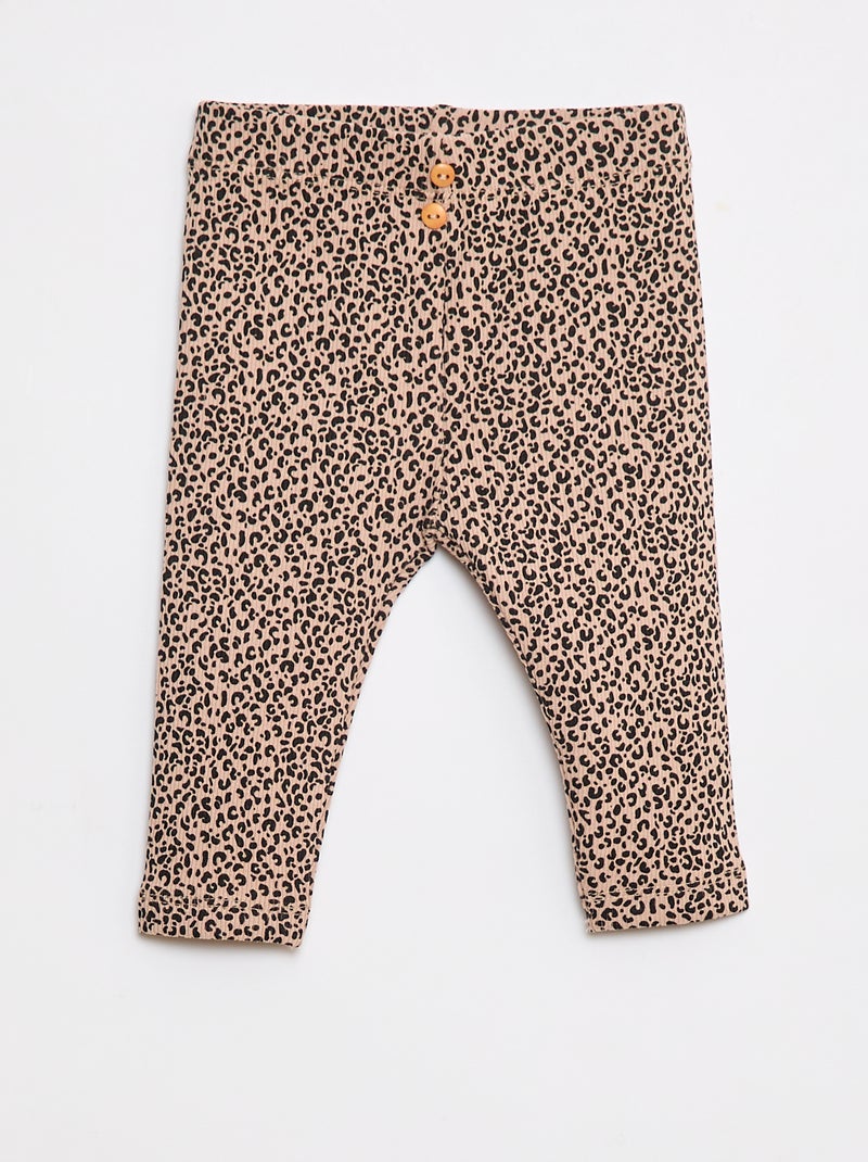 Legging largo de canalé con motivo Beige - Kiabi