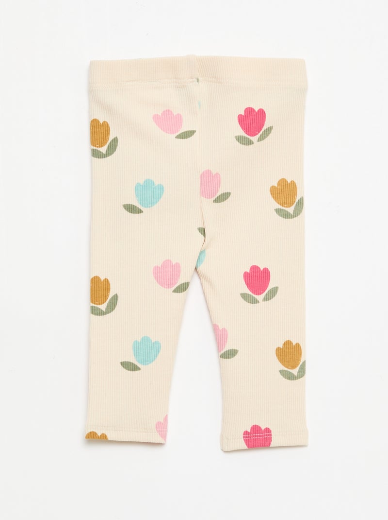Legging largo de canalé con motivo Blanco - Kiabi