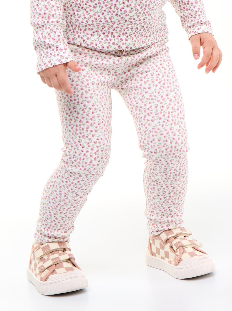 Legging largo de canalé con motivo Blanco - Kiabi