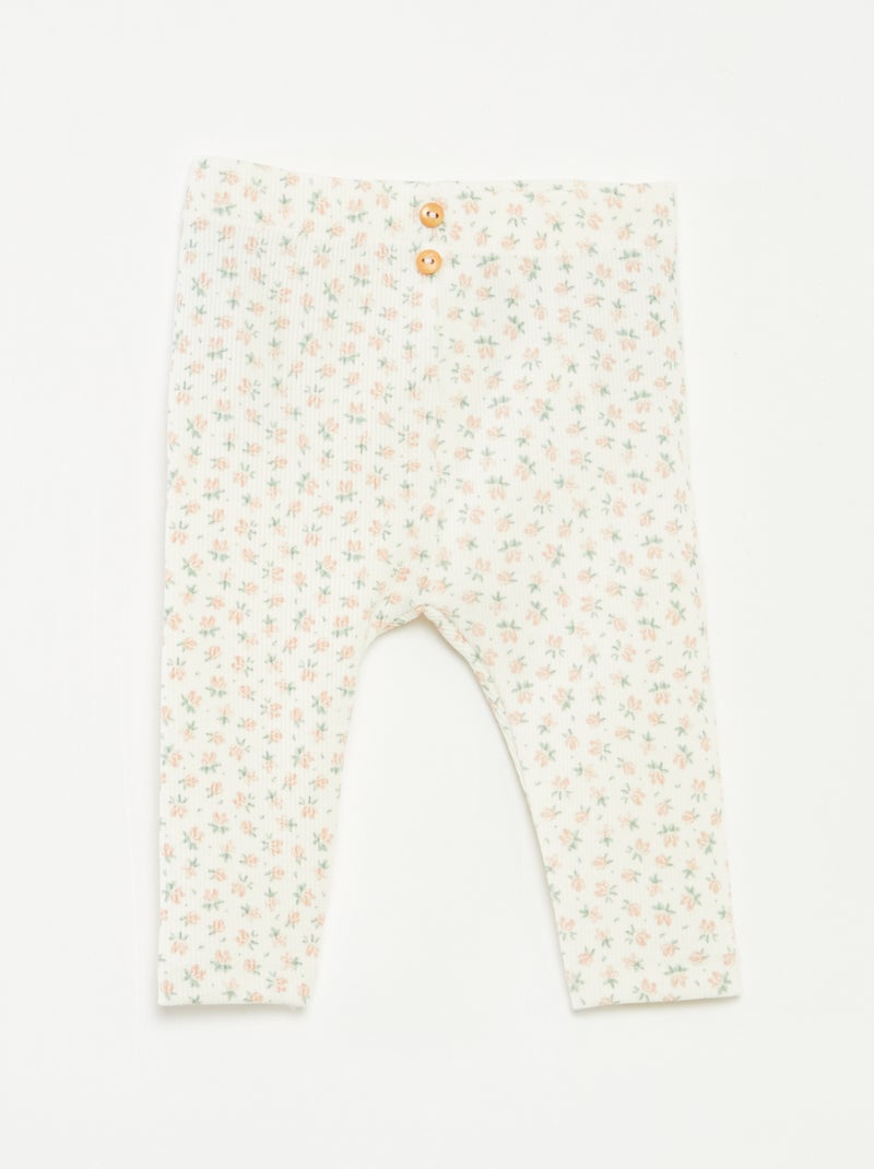 Legging largo de canalé con motivo Blanco - Kiabi