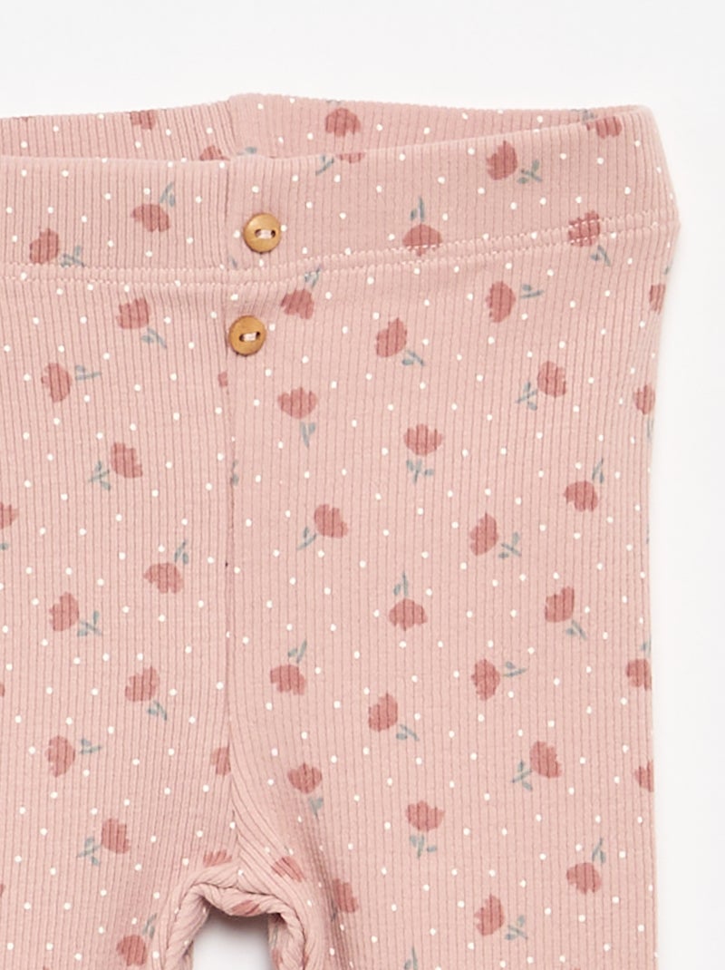 Legging largo de canalé con motivo Rosa - Kiabi