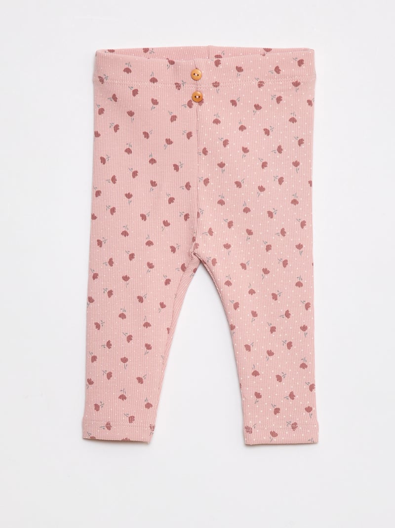 Legging largo de canalé con motivo Rosa - Kiabi