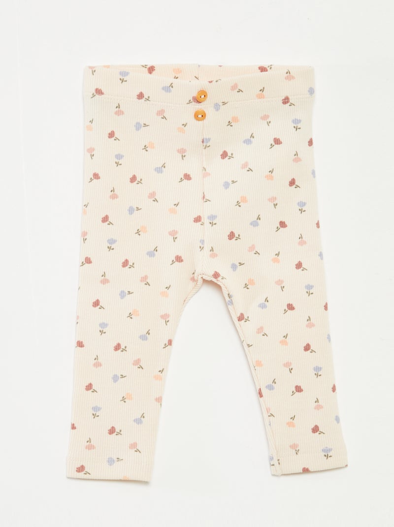 Legging largo de canalé con motivo Rosa - Kiabi