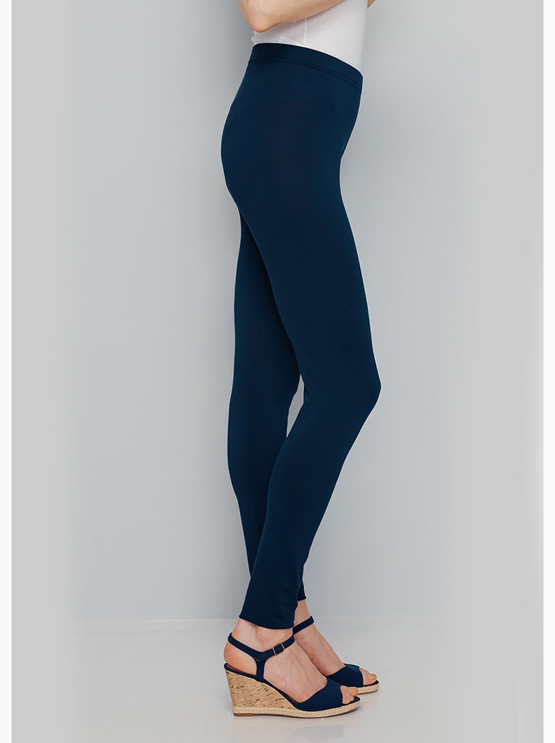 Legging largo liso con cinturilla elástica Azul marino - Kiabi