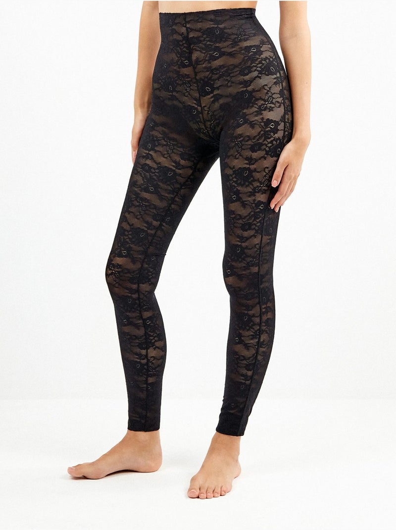 Legging largo moldeador sin costuras, de encaje floral Negro - Kiabi