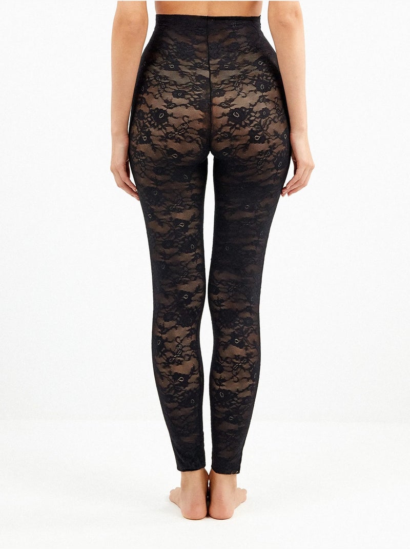 Legging largo moldeador sin costuras, de encaje floral Negro - Kiabi
