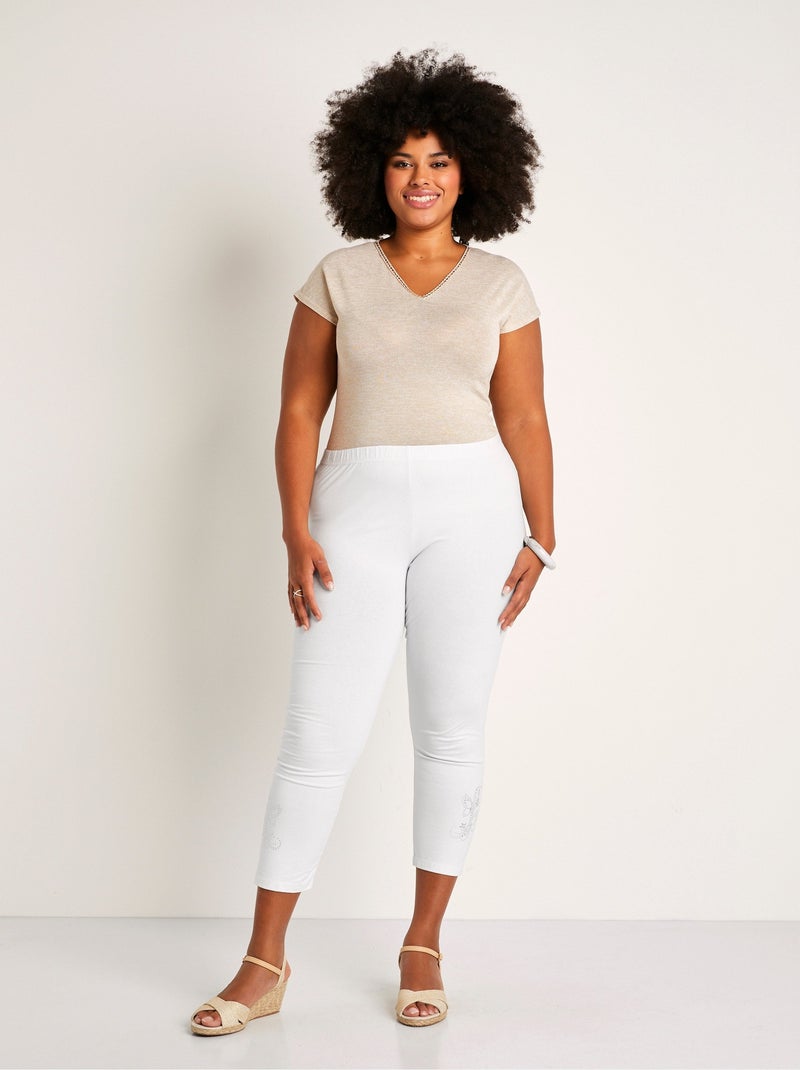 Legging liso corto con cinturilla elástica - Afibel Blanco - Kiabi
