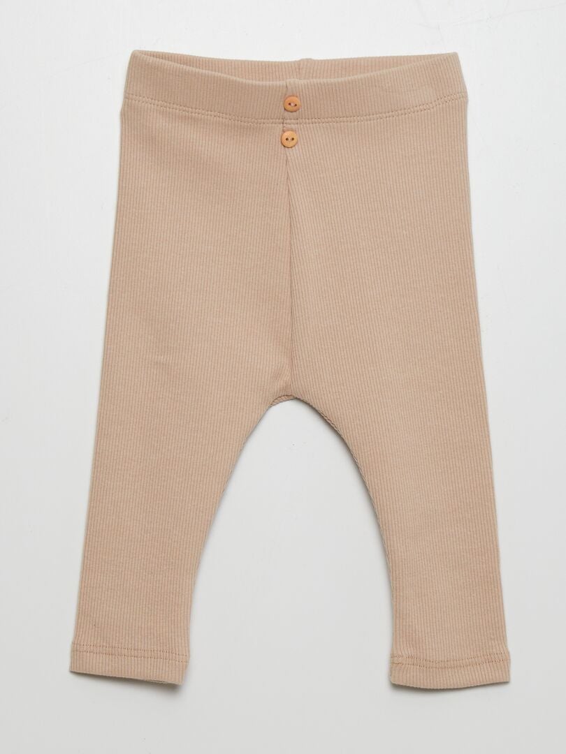 Legging liso de punto de canalé BEIGE - Kiabi