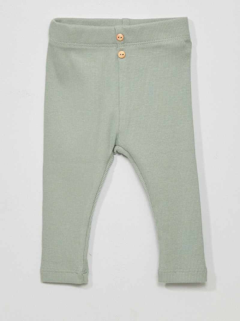 Legging liso de punto de canalé verde ceniciento - Kiabi