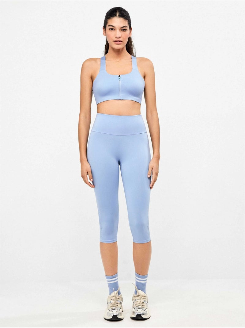 Legging pirata moldeador, cintura doble y microperforado Azul - Kiabi