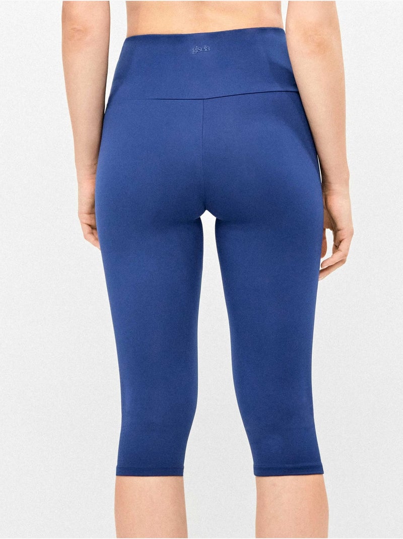 Legging pirata moldeador, cintura doble y microperforado Azul marino - Kiabi