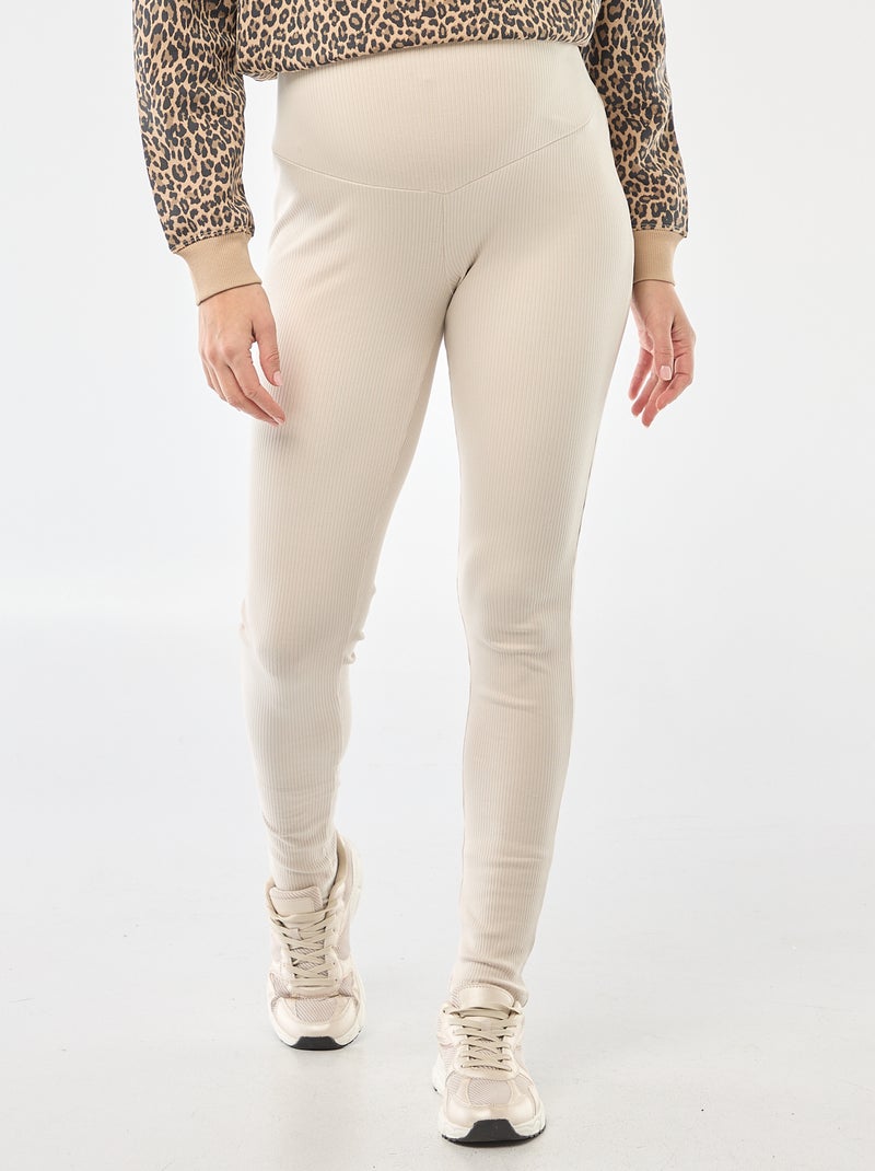 Legging premamá de canalé Beige - Kiabi
