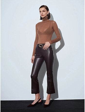 Leggings acampanados de polipiel de tiro alto dilvin
