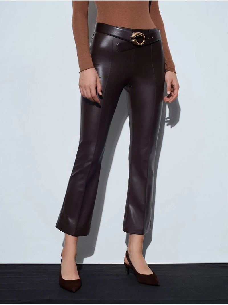 Leggings acampanados de polipiel de tiro alto dilvin Marrón chocolate - Kiabi