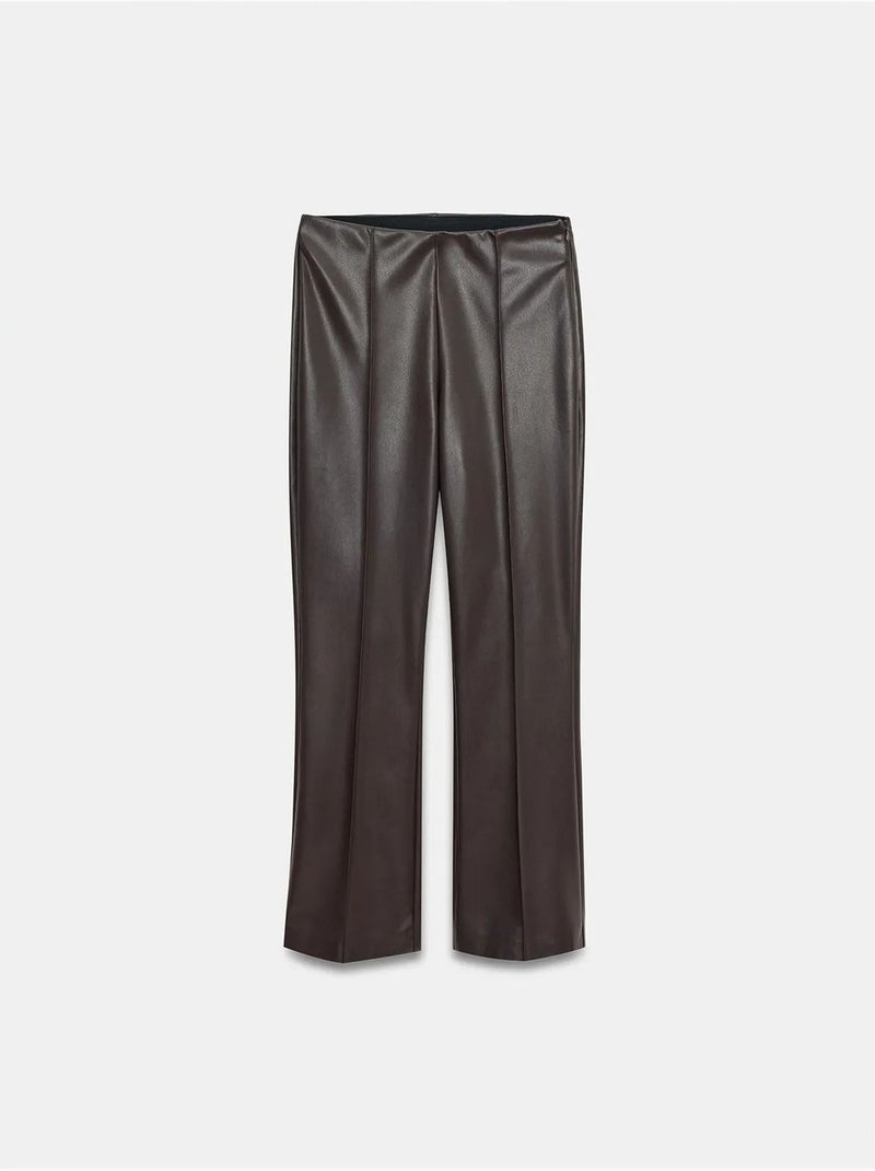Leggings acampanados de polipiel de tiro alto dilvin Marrón chocolate - Kiabi