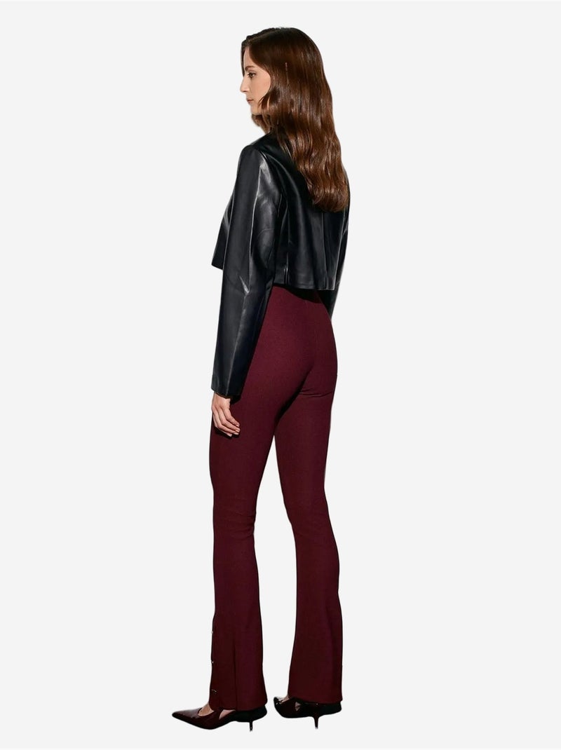 Leggings acampanados de tiro alto con detalle de botones Rojo burdeos - Kiabi