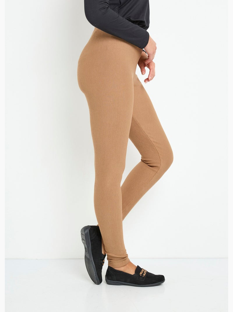 Leggings acanalados con cintura elástica - Afibel Camel - Kiabi