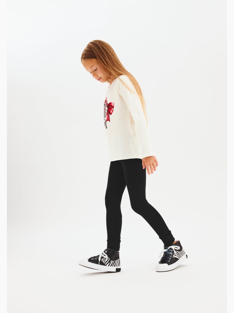 Leggings Algodón Bajo Elástico Conguitos Negro - Kiabi