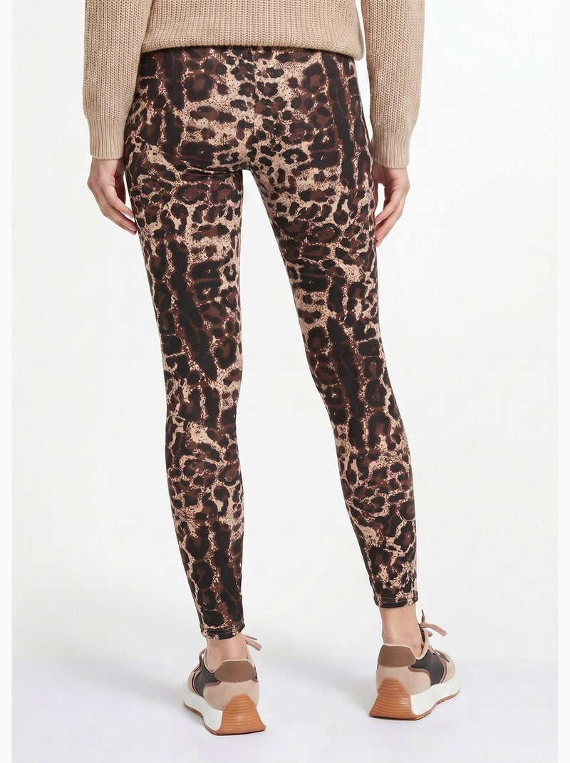 Leggings con cintura elástica de jacquard de piel animal - Afibel Beige/Negro - Kiabi