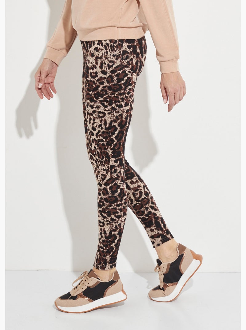 Leggings con cintura elástica de jacquard de piel animal - Afibel Beige/Negro - Kiabi