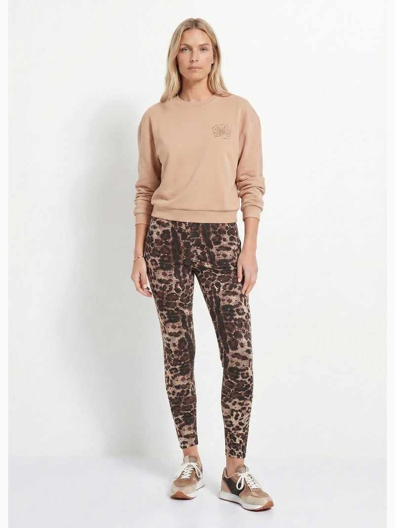 Leggings con cintura elástica de jacquard de piel animal - Afibel Beige/Negro - Kiabi