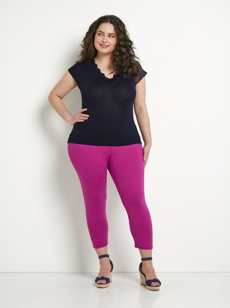 Leggings cortos con cintura elástica y elásticos - Afibel Violeta oscuro - Kiabi