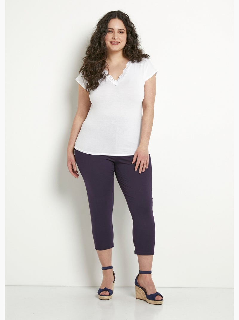 Leggings cortos con cinturilla elástica en algodón - Afibel Ciruela - Kiabi
