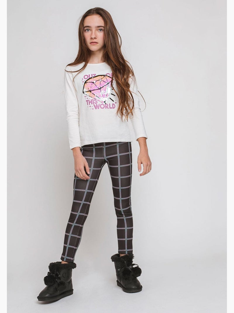 Leggings cuadrados negros de niña Negro - Kiabi