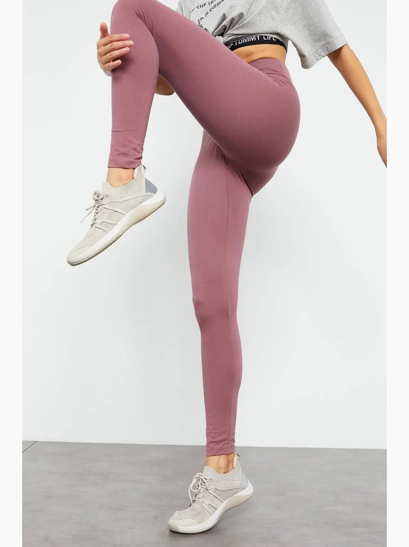 Leggings de algodón y elastano de cintura alta tommy Malva - Kiabi