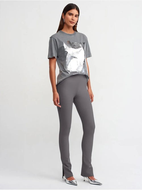 Leggings de tiro alto acampanados con abertura - Kiabi
