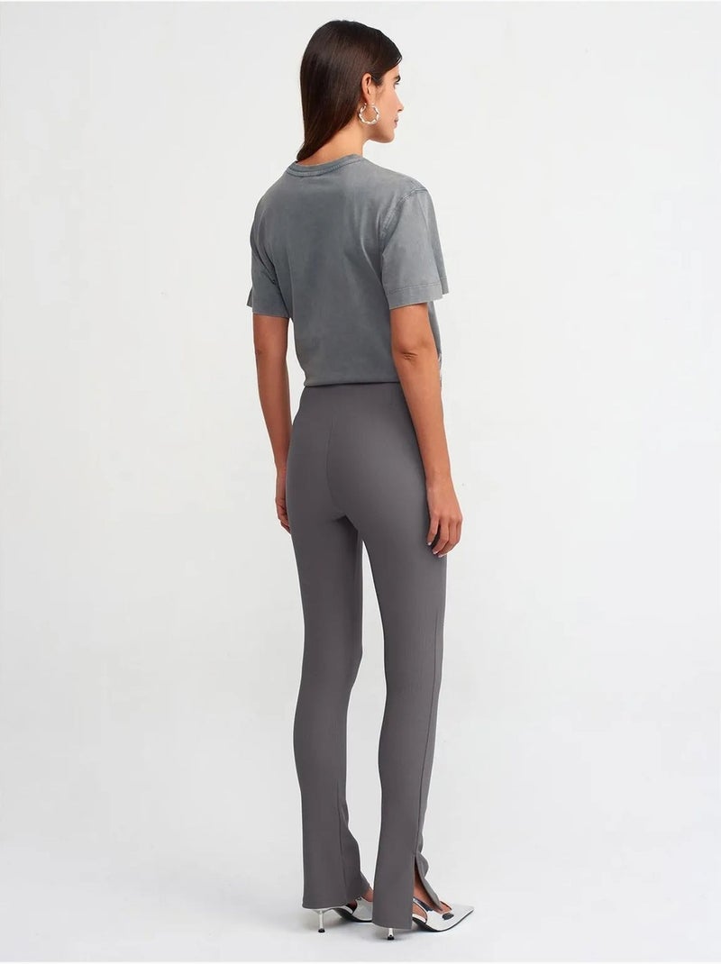 Leggings de tiro alto acampanados con abertura Gris antracita - Kiabi