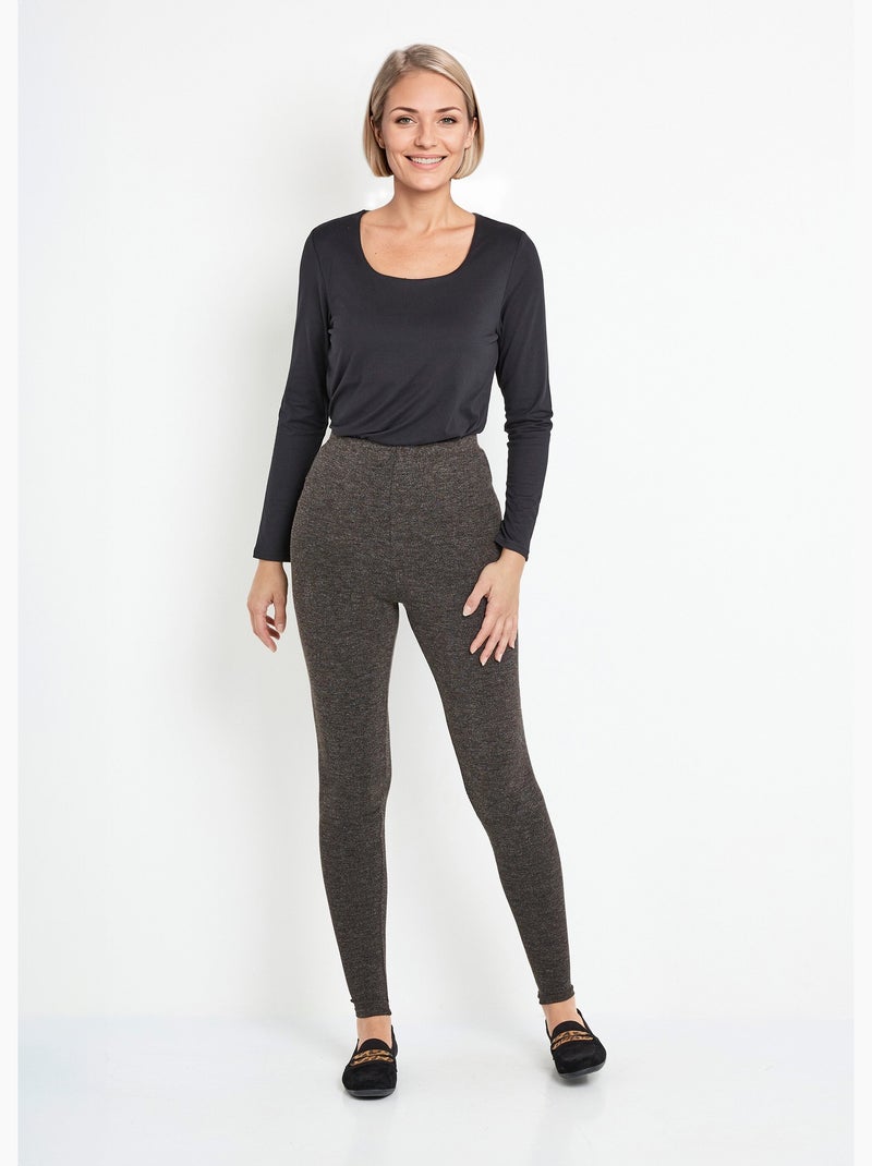 Leggings largos con cinturilla elástica y malla cálida. - Afibel Gris jaspeado - Kiabi