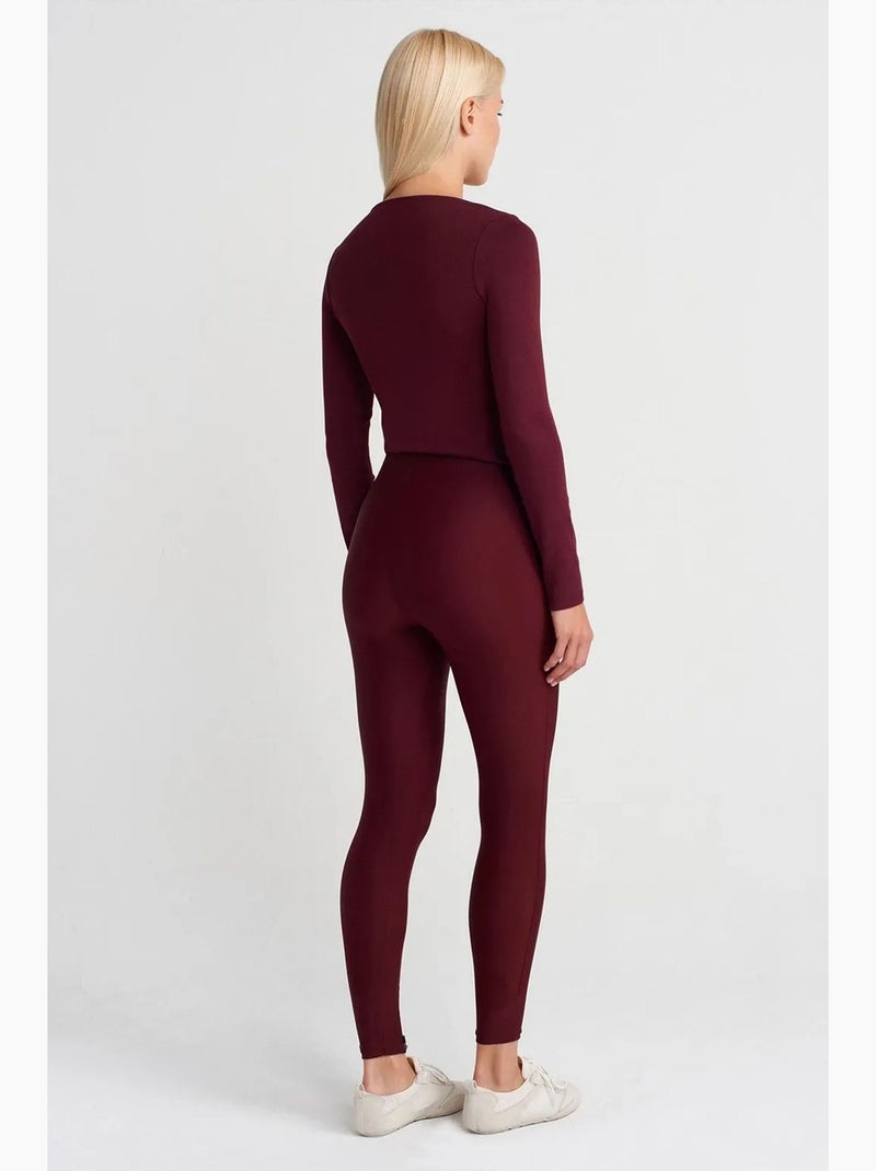 Leggings skinny de cintura alta con detalle de cremallera dilvin Rojo burdeos - Kiabi