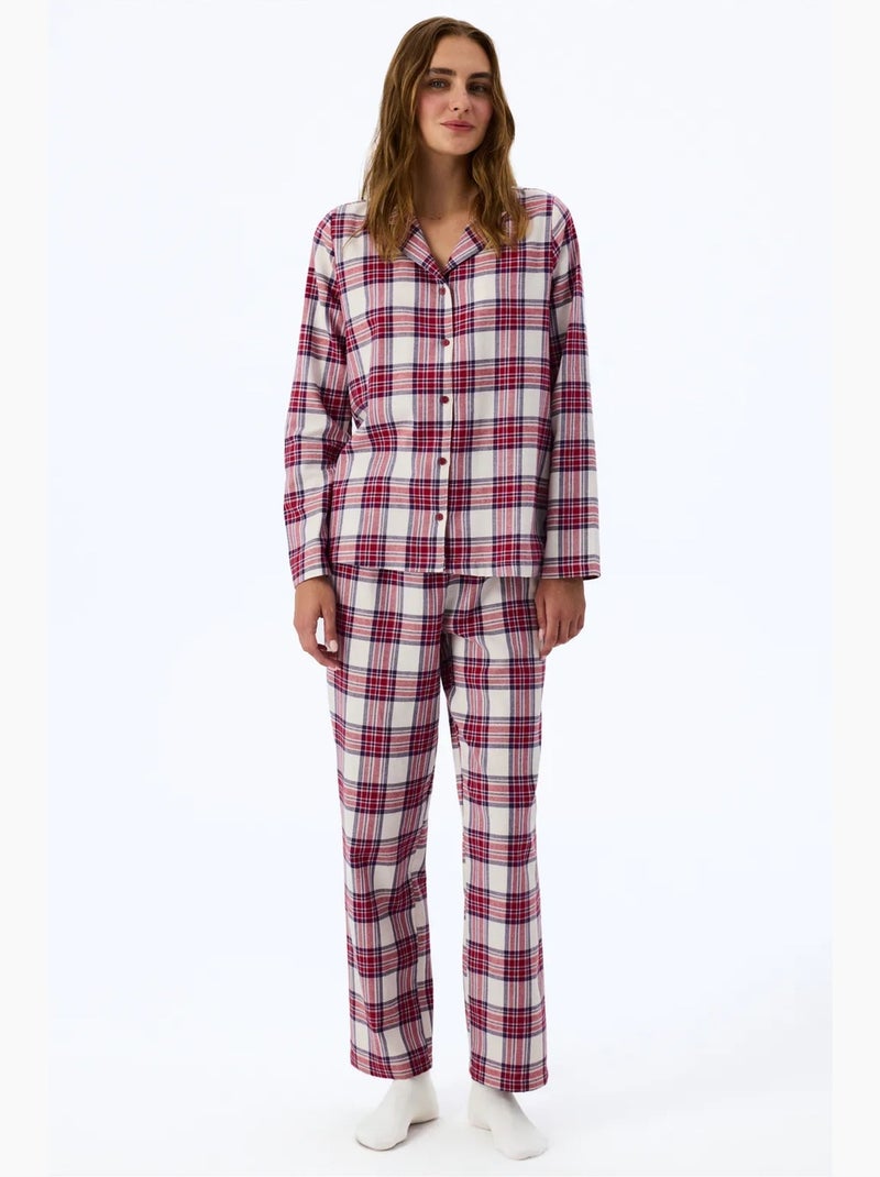 Leila pijama de cuadros con camisa y pantalón de manga larga penti Blanco Rojo Azul - Kiabi