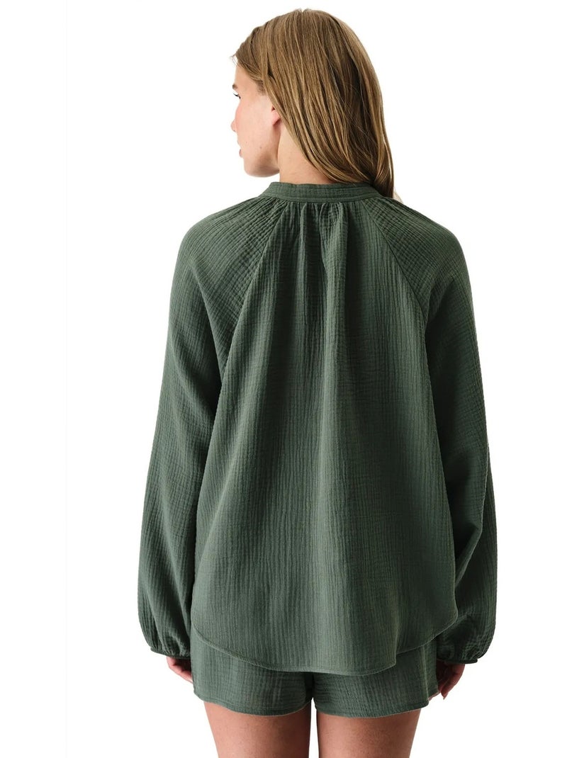 Lessi camisa de manga larga penti Verde caqui - Kiabi