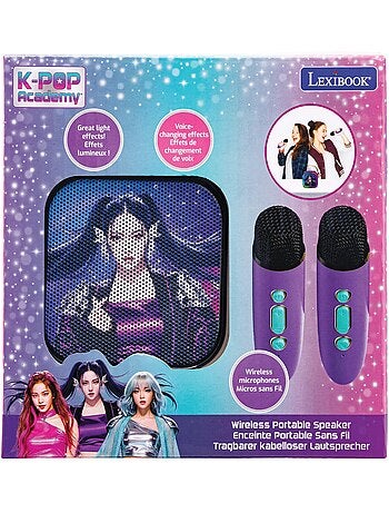 Lexibook, k-pop academy, altavoz de karaoke, 2 micrófonos, morado, btc020kpz