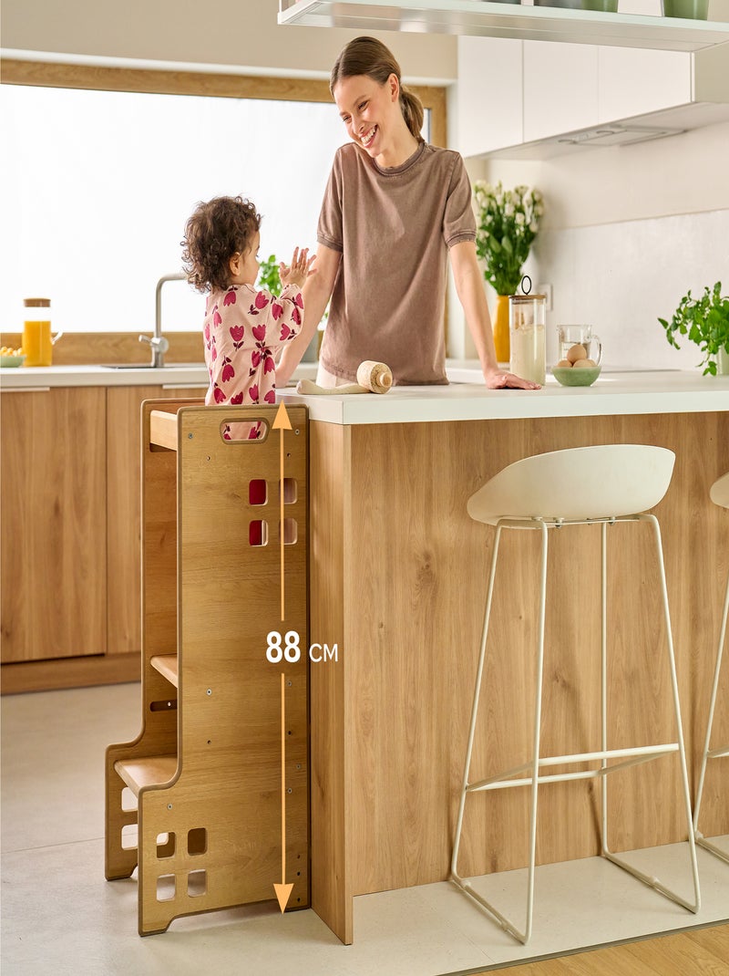 LIONELO Ayudante de Cocina - Torre Evolutiva de Observación y Aprendizaje - Montessori - Estantería Beige/Blanco - Kiabi